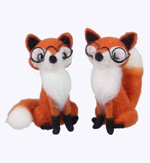 Felted Wool Woodland Fox Figure with Glasses 2 Ast