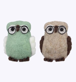 Felted Wool Sitting Owl with Glasses 2 Ast