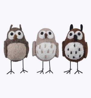 Felted Wool Woodland Owls 3 Ast