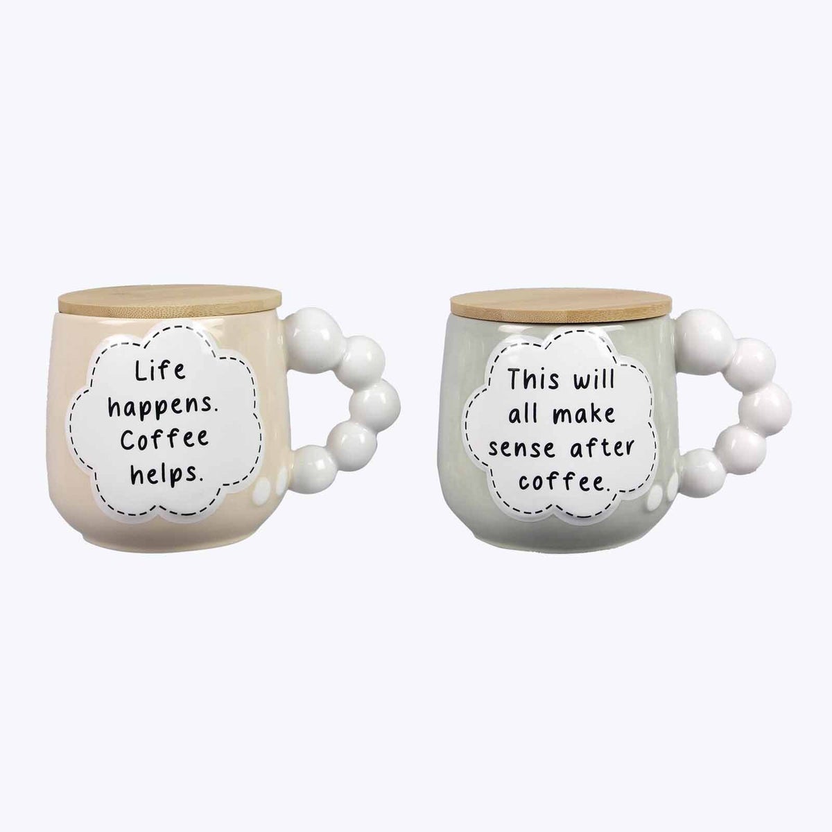 Ceramic Thought Bubble Mugs with Lid/Coaster 2 Ast