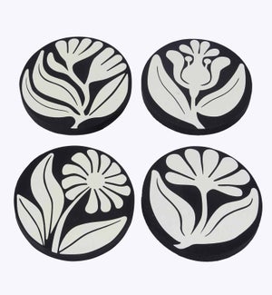 Wood Coaster with Floral Designs 4/Set