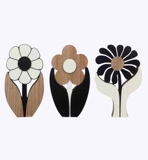 Wood Tabletop Flower Cutout Decor 3 Ast