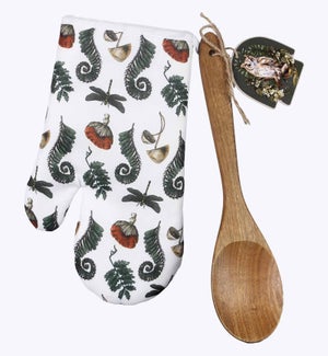 Fabric Mushroom Oven Mitt and Wood Spoon Gift Set