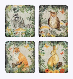 Resin Raccoon/Fox/Owl/Bunny Coasters 4/Set