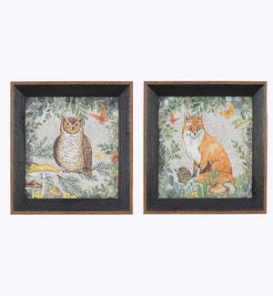 Wide Frame Woodland Fox/Owl Canvas Wall Art 2 Ast