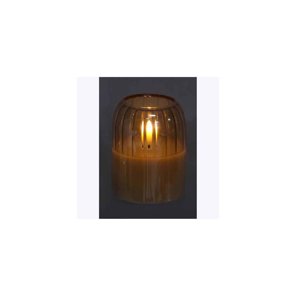 Glass Amber LED Candle with Timer Small