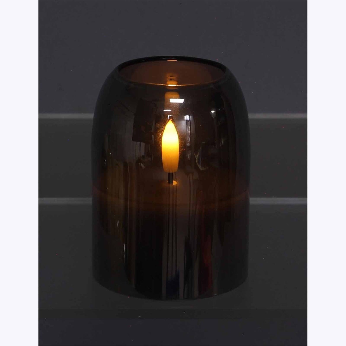 Glass Smoked Gray LED Candle with Timer Small