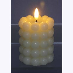 Real Wax Large Hobnail LED Flickering Candle White