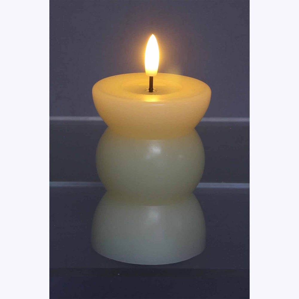 Real Wax Geometric Pillar LED Flickering Candle Ivory