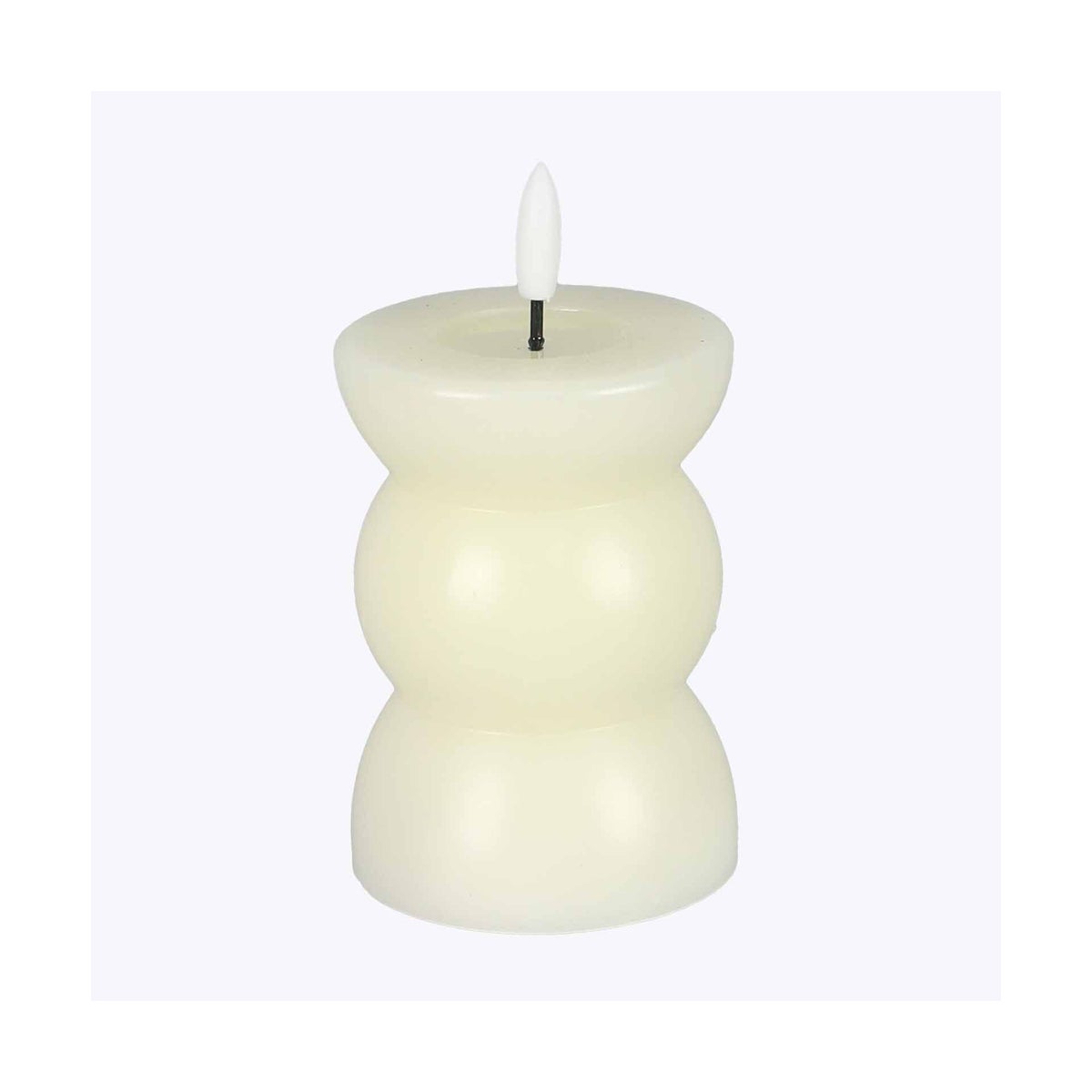 Real Wax Geometric Pillar LED Flickering Candle Ivory