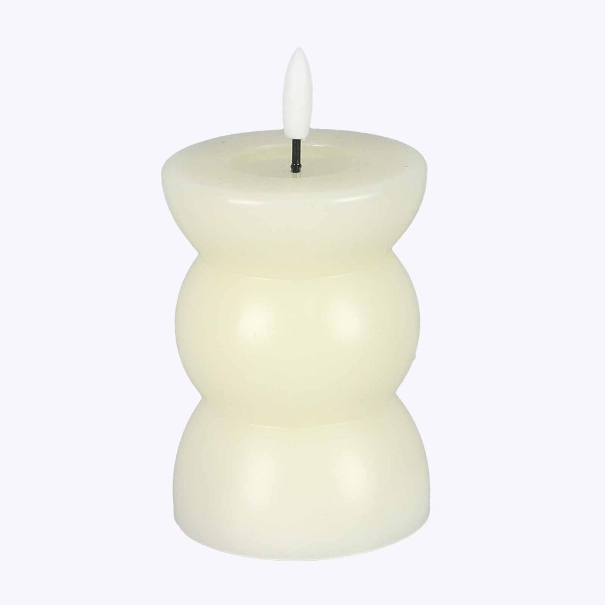 Real Wax Geometric Pillar LED Flickering Candle Ivory