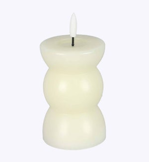 Real Wax Geometric Pillar LED Flickering Candle Ivory