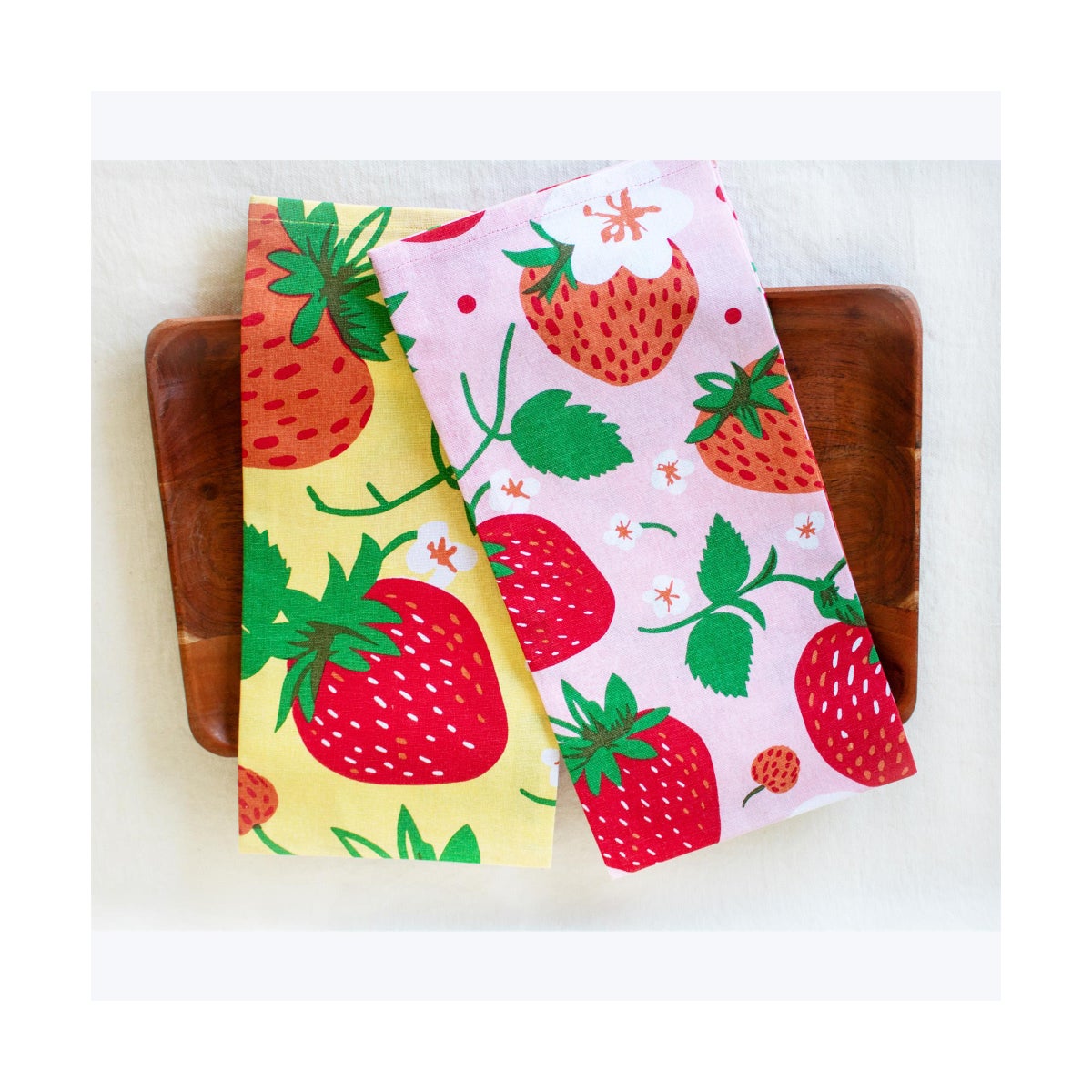 Cotton Strawberry Design Kitchen Towel 2 Ast