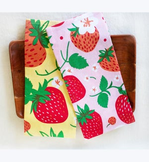 Cotton Strawberry Design Kitchen Towel 2 Ast