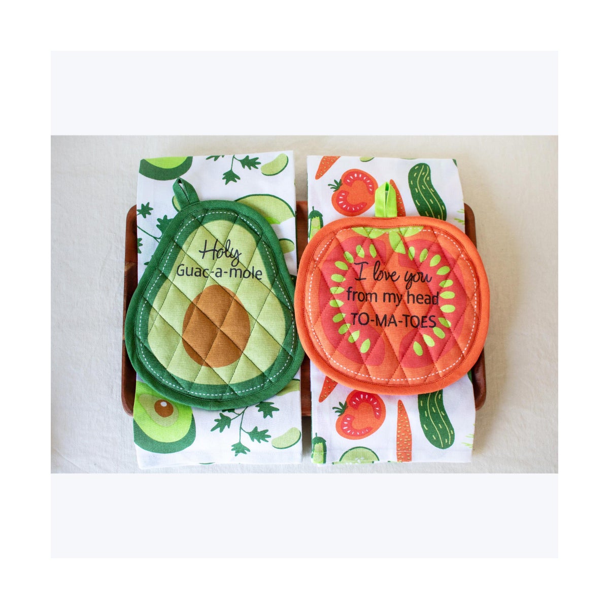 Cotton Veggie Designs Tea Towel and Oven Mitt Set 2 Ast