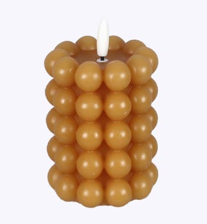 Real Wax Large Hobnail LED Flickering Candle Brown