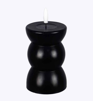 Real Wax Geometric Pillar LED Flickering Candle Black