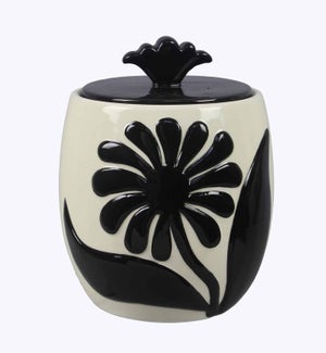 Ceramic Black and White Raised Floral Canister