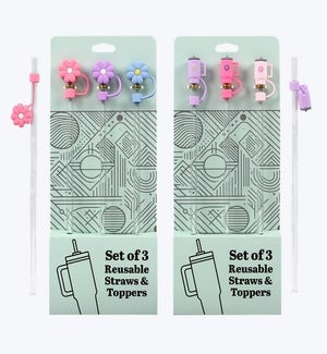 Straw with Cup and Flower Design Topper 2 Ast