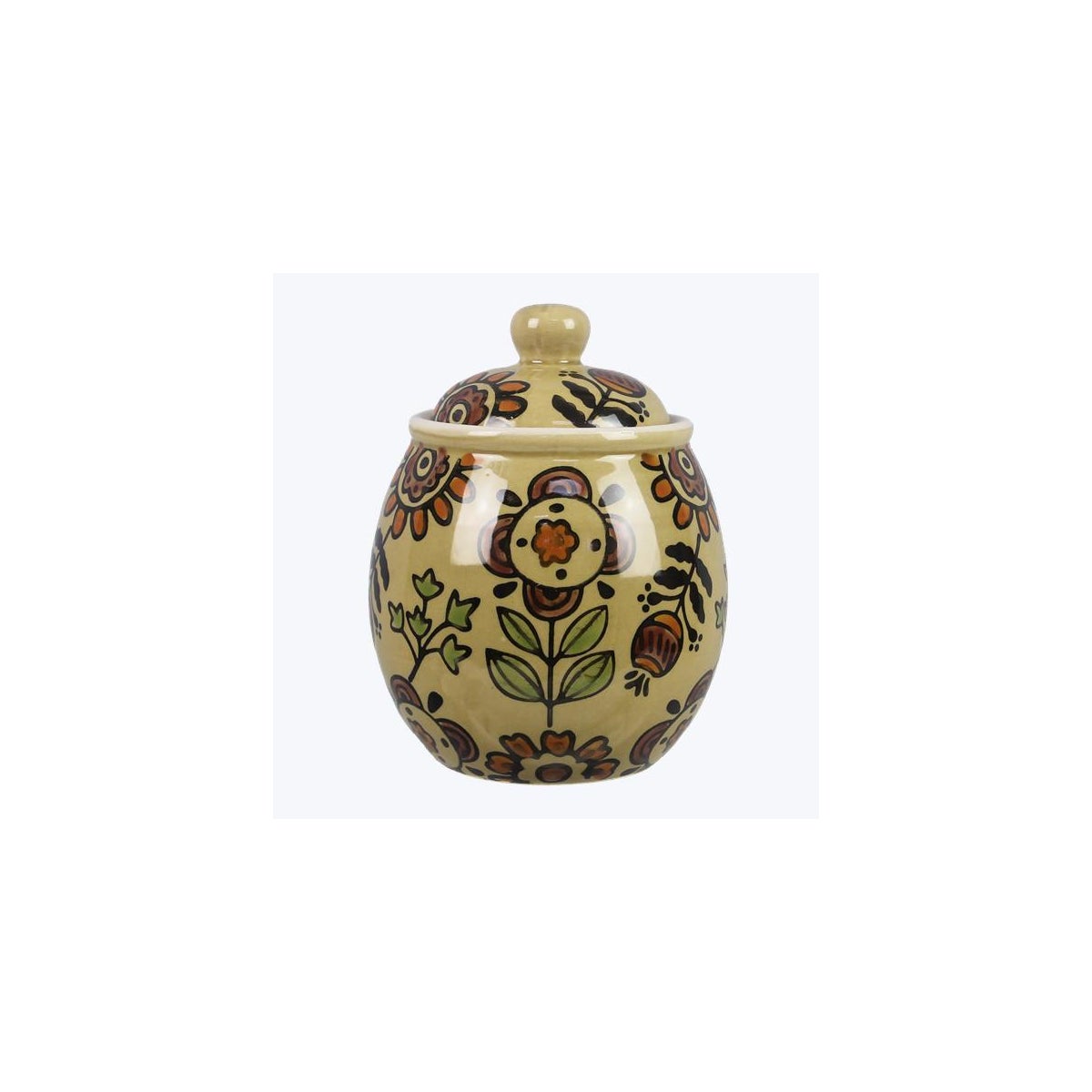 Stoneware Mini Jar with Folk Art Floral Design