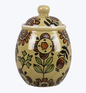 Stoneware Mini Jar with Folk Art Floral Design