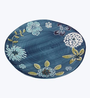 Stoneware Dark Blue Plate with Flower Print