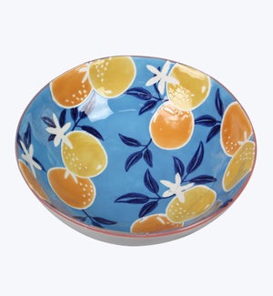 Stoneware Bowl with Lemon and Orange Fruit Pattern