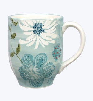 Stoneware Light Blue Mug with Blue Flower Print