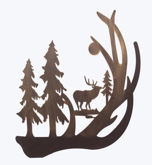 Metal Laser Cut Elk in the Woods Wall Art