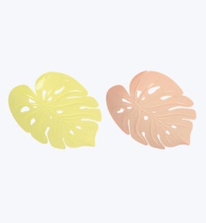 Metal Cutout Peach and Butter Monstera Leaf Tabletop Decor Tray 2 Ast