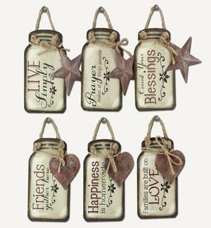 Tin Mason Jar Hangers 6 Ast