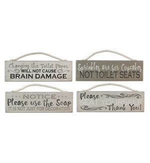 Wood Bathroom Signs, 4 Assorted