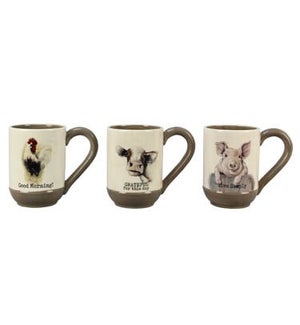 Ceramic Farmhouse Mugs, 3 Assorted