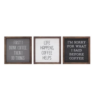 Wood Coffee Square Wall/Box Sign, 3 Assorted