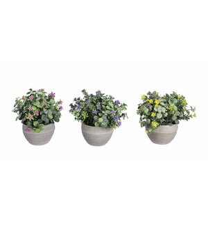 Artificial Flowers in Planter, 3 Assorted