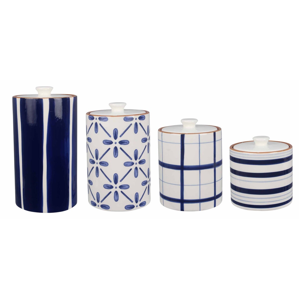 Ceramic Cylindrical Blue and White Canister Set of 4