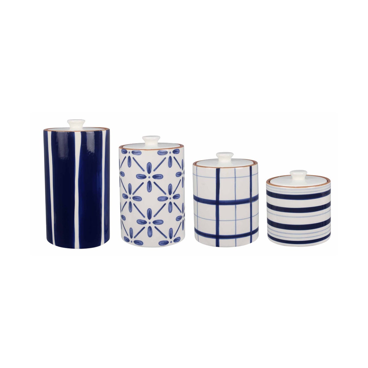 Ceramic Cylindrical Blue and White Canister Set of 4