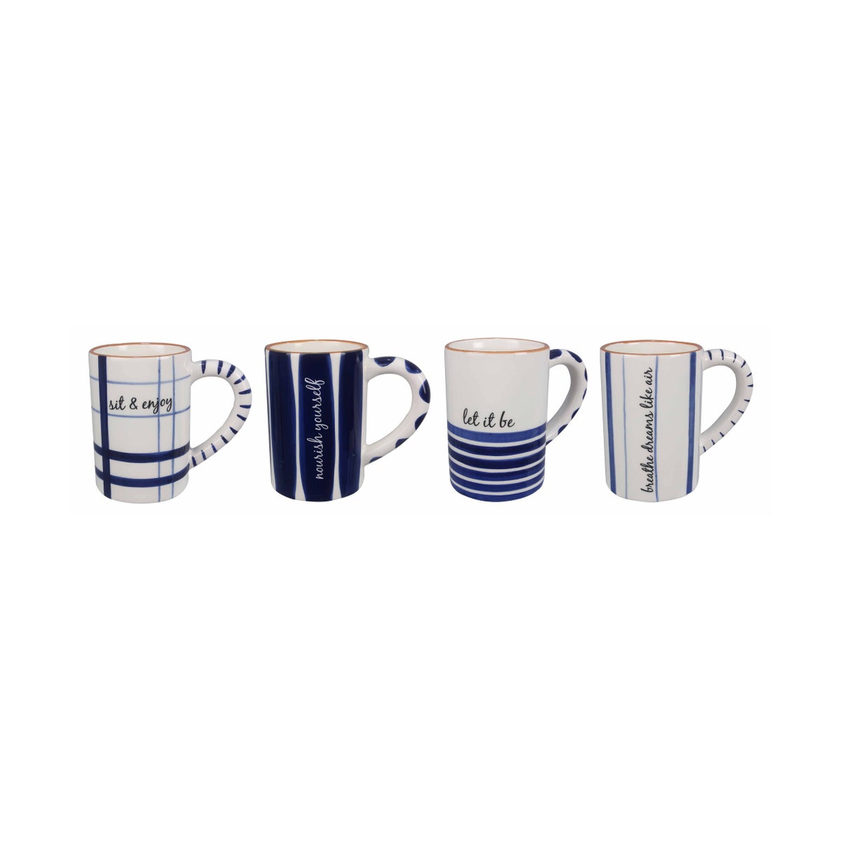Ceramic Blue and White Mugs, 4 Assorted