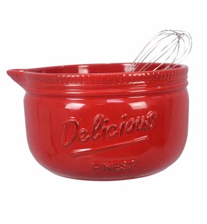 Ceramic Red Mason Jar Batter Bowl With Whisk