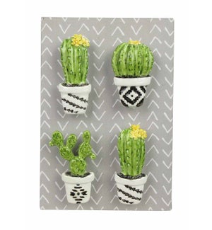 Pewter Cactus magnets on Card, 4 pc set