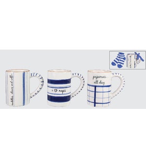 Blue and White Ceramic Mug with Sock, 3 Assorted