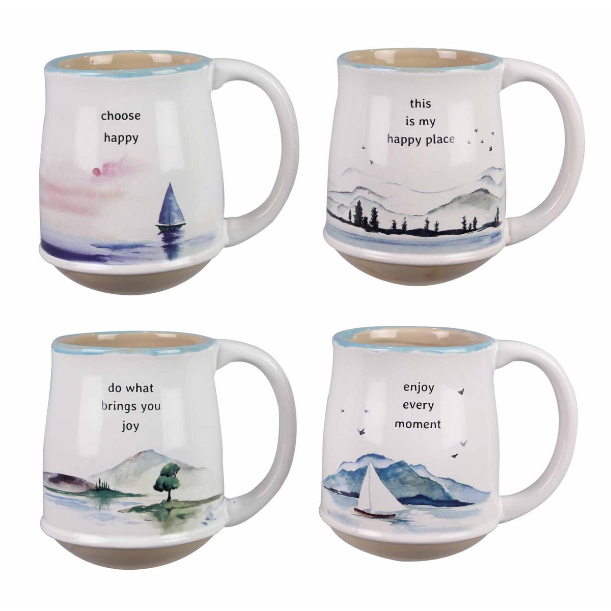 Ceramic Water's Edge Mugs, 4 Assorted