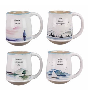 Ceramic Water's Edge Mugs, 4 Assorted