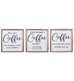 Wood Coffee Wall Sign, 3 Ast