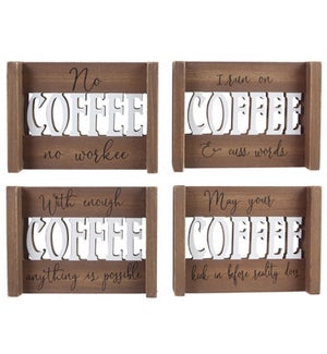 Wood Coffee Tabletop Sign, 4 Ast