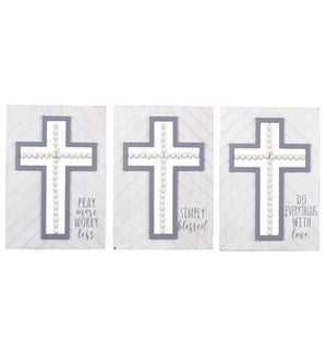 Wood Box Wall Sign with Cross Cutout Design and Bead Accent, 3 Assorted