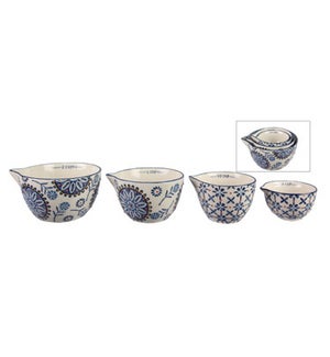 Stoneware Hand Stamped Pottery: Measuring Cups, 4 Pcs/Set