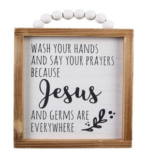 Wood Framed Bathroom Wall/Tabletop Sign with Bead Hanger