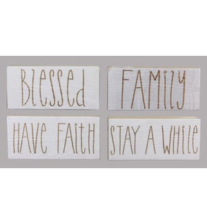 Wood Box Lacquered Front Tabletop/Wall Sign, 4 Assorted
