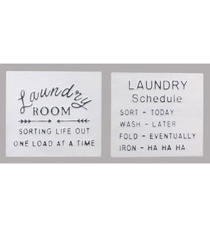 Embossed Metal White Washed Laundry Wall Sign, 2 Assorted